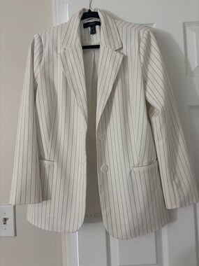 Forever 21 Cream Blazer with Navy Pinstripes